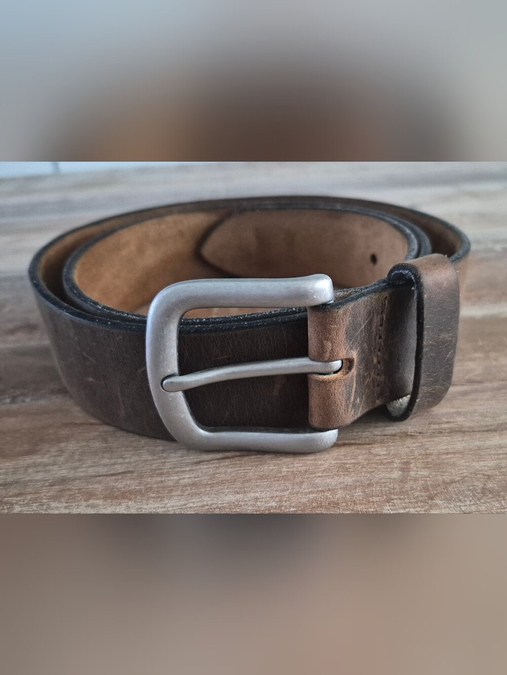 Bison Designs Mens Brown Genuine Leather Belt Brushed Silver Buckle Size 40
